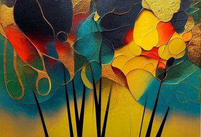 Forêt mystérieuse : Arbres abstraits en couleurs chaudes, Art mural | Impressions sur toile - F. Abderrahim
