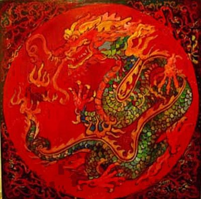 Dragon, 2016 (mixte, acrylique, encre, huile) - linda arthurs