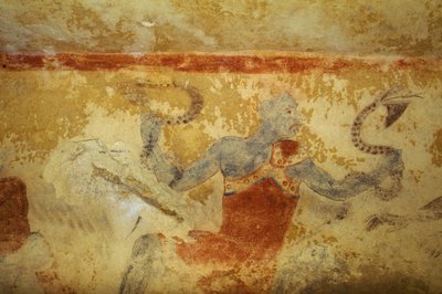 Démon bleu avec des serpents, fresque, Tombe des Démons Bleus, Nécropole de Tarquinia (Liste du patrimoine mondial de l