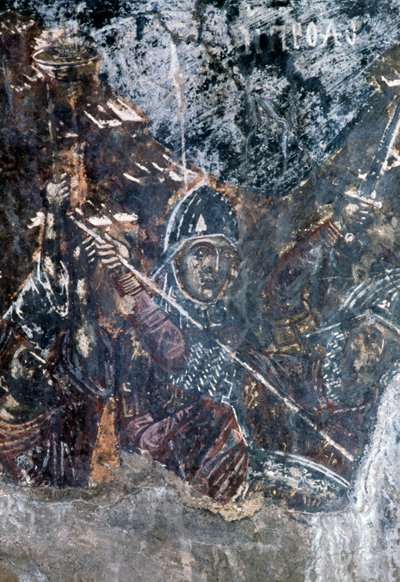 Soldat, fresque endommagée au plafond de l