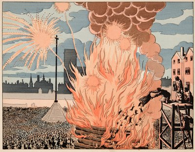Illustration tirée du livre « Le bon roy Henri », illustrée par Jacques Marie Gaston Onfray de Breville dit JOB (1858-1931) : Feu de joie place de Grève à Paris - Collection privée - pseudonym for Onfray de Breville Jacques Job