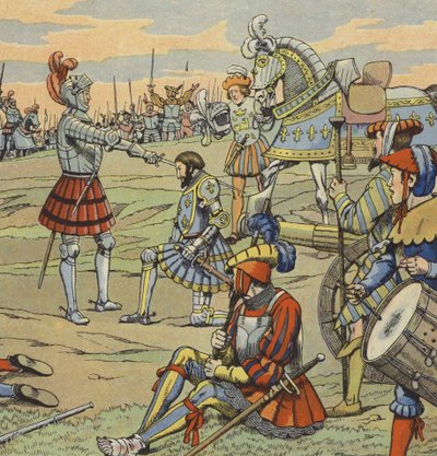 Le roi François Ier de France recevant son adoubement du Chevalier de Bayard après la bataille de Marignan - pseudonym for Onfray de Breville Jacques Job