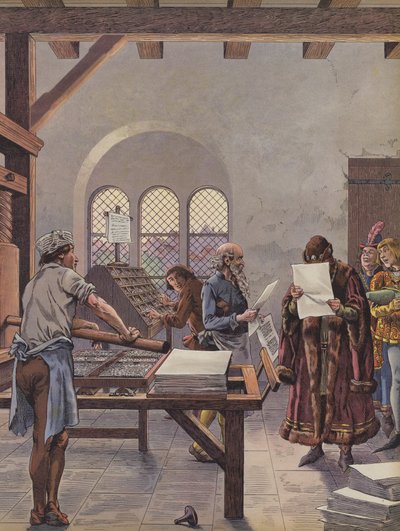 Le roi Louis XI lisant un document imprimé sur une presse - pseudonym for Onfray de Breville Jacques Job