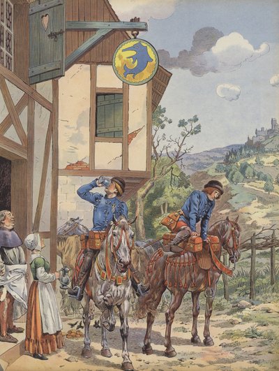 Messagers se rafraîchissant dans une auberge de bord de route - pseudonym for Onfray de Breville Jacques Job