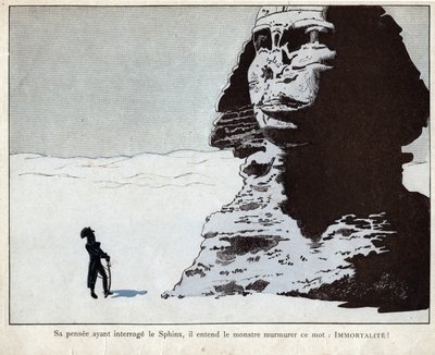 Napoléon étudiant le Sphinx en Égypte - lithographie de Job (Jacques Onfroy de Bréville) de "Le Grand Napoléon des Petites Enfants" 1893 - pseudonym for Onfray de Breville Jacques Job