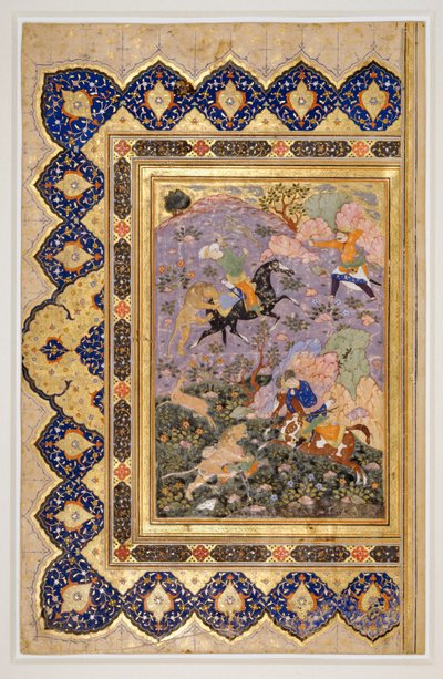 Chasse aux animaux sauvages, vers 1540 (encre, gouache et or) - School Iranian