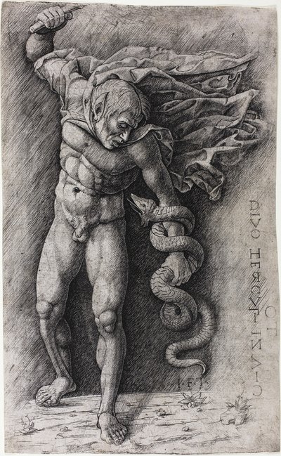 Faune attaquant un serpent - school of Andrea Mantegna