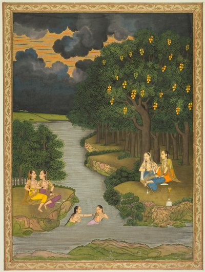 Femmes profitant de la rivière au bord de la forêt - style of Hunhar II