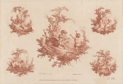 Singerie avec quatre vignettes de chiens chassant - the Elder and Jean Baptiste Hüet Gilles Demarteau