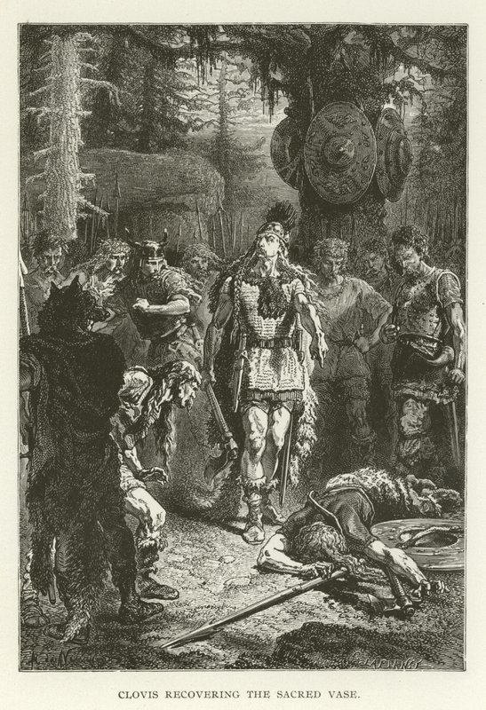 Clovis récupérant le Vase Sacré (gravure) - (after) American School