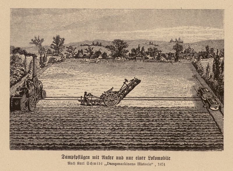 Labour à vapeur avec une machine à traction et une ancre - (after) German School