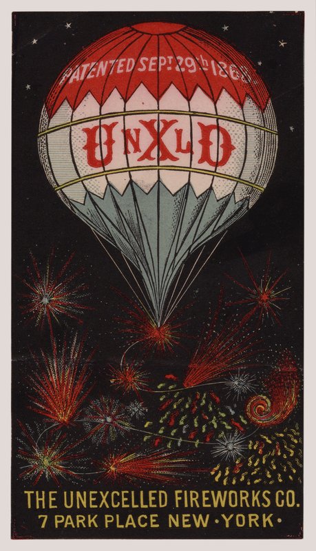 Carte publicitaire américaine pour la Unexcelled Firework Company, New York - American School