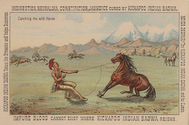 Amérindien attrapant un cheval sauvage - American School