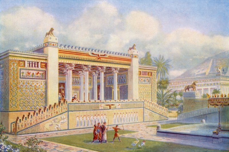 Façade du Palais de Darius à Persépolis, éclatante de couleur, de mouvement et de vie - English School