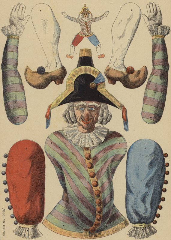 Pièces à découper pour fabriquer une poupée Pulcinella - French School