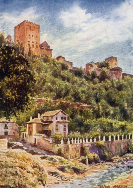 Grenade, Villas sur les Rives du Darro (lithographie en couleur) - A. Trevor Haddon