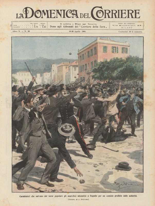 Carabiniers sauvant des anarchistes de la fureur populaire à Rapallo lors d