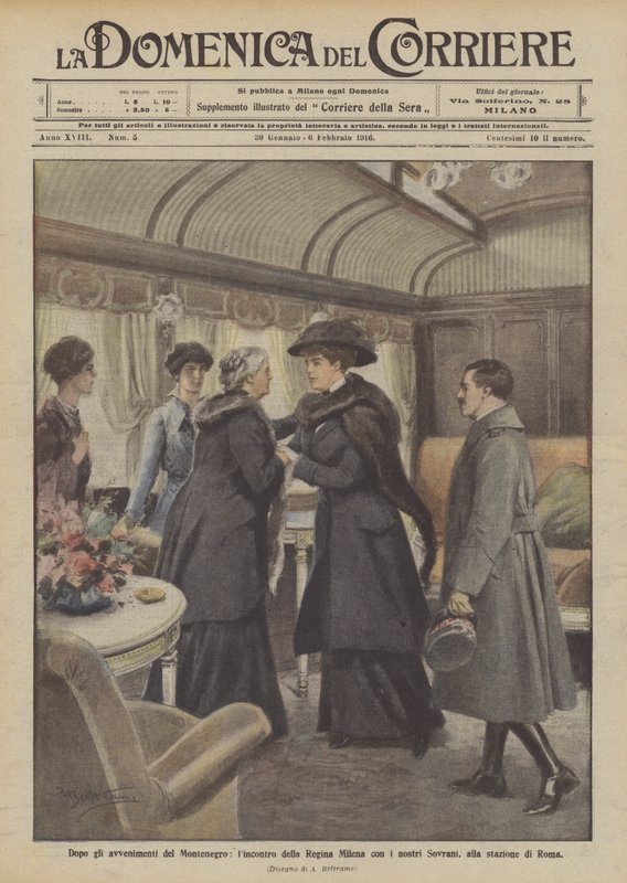 Après les événements du Monténégro, la rencontre de la reine Milena avec nos souverains, à la gare de Rome - Achille Beltrame