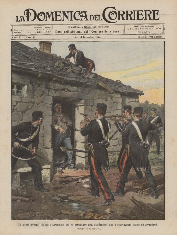 Les derniers brigands siciliens, carabiniers affrontant deux d