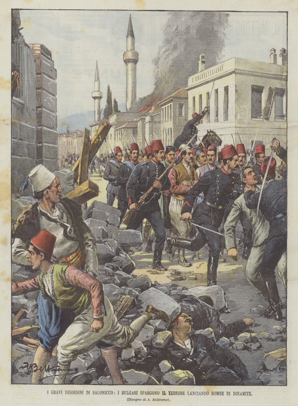 Les graves troubles de Salonique, les Bulgares sèment la terreur en lançant des bombes de dynamite - Achille Beltrame