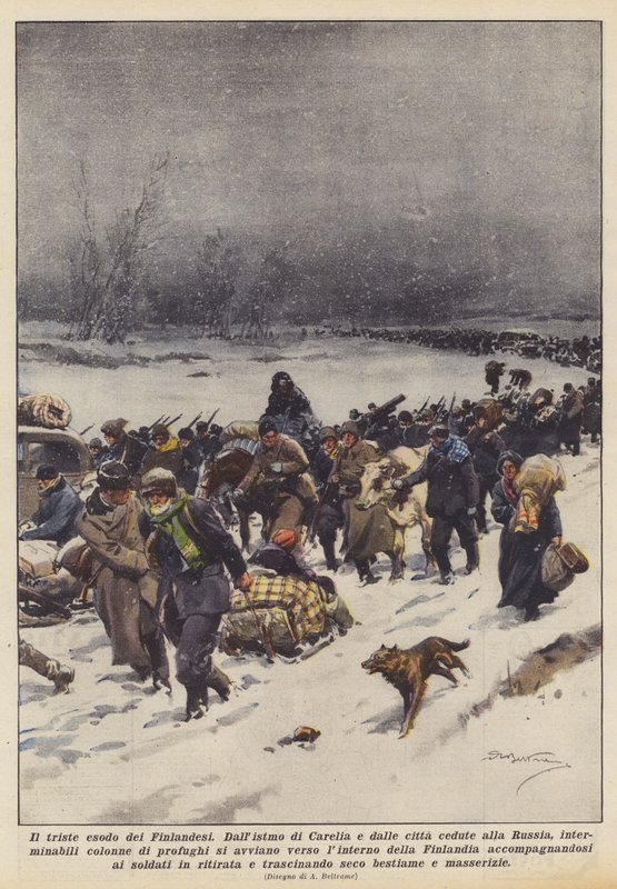 Le triste exode des Finlandais - Achille Beltrame
