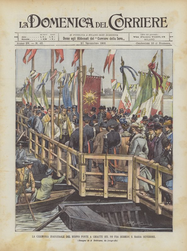 La cérémonie inaugurale du nouveau pont à bateaux sur le Pô entre Sermide et Massa Superiore - Achille Beltrame