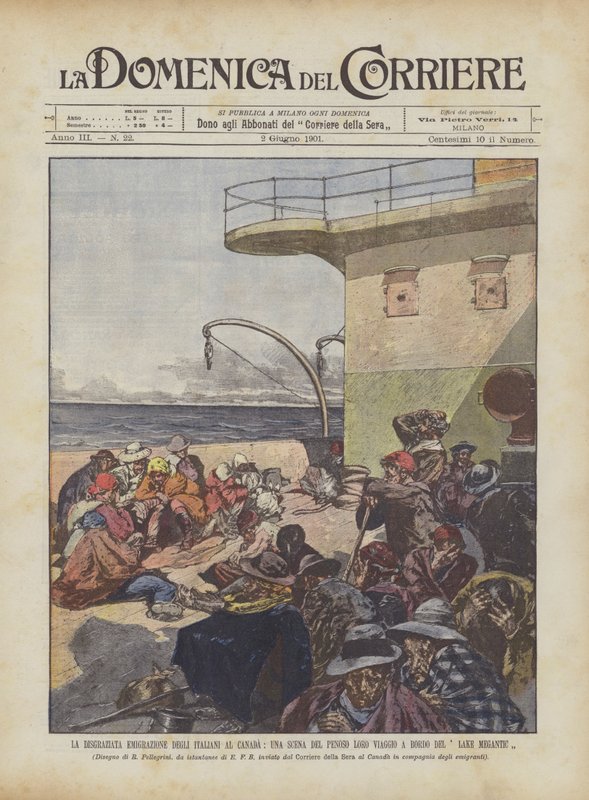 La malheureuse émigration des Italiens au Canada, une scène de leur pénible voyage à bord du Lake Megantic - Achille Beltrame