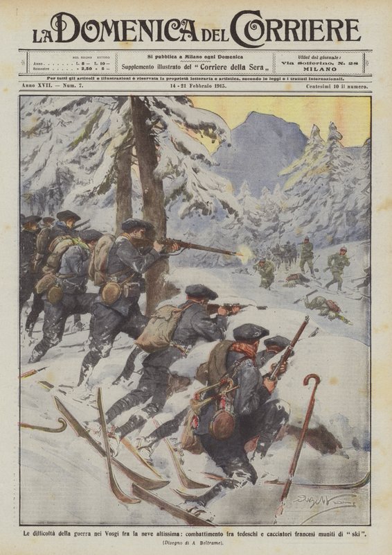 Les difficultés de la guerre dans les Vosges parmi la neige très haute, combat entre Allemands - Achille Beltrame