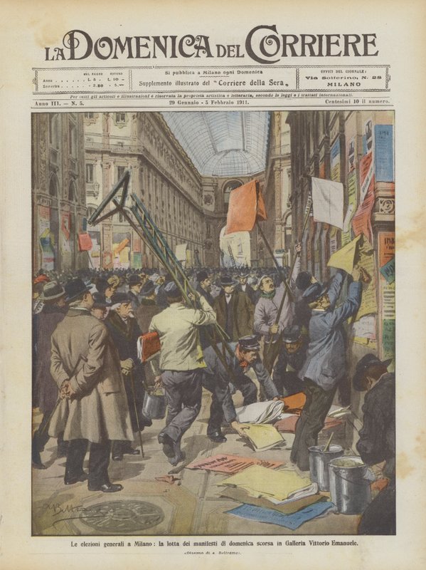 Les élections générales à Milan, la lutte des affiches dimanche dernier dans la Galleria Vittorio Emanuele - Achille Beltrame