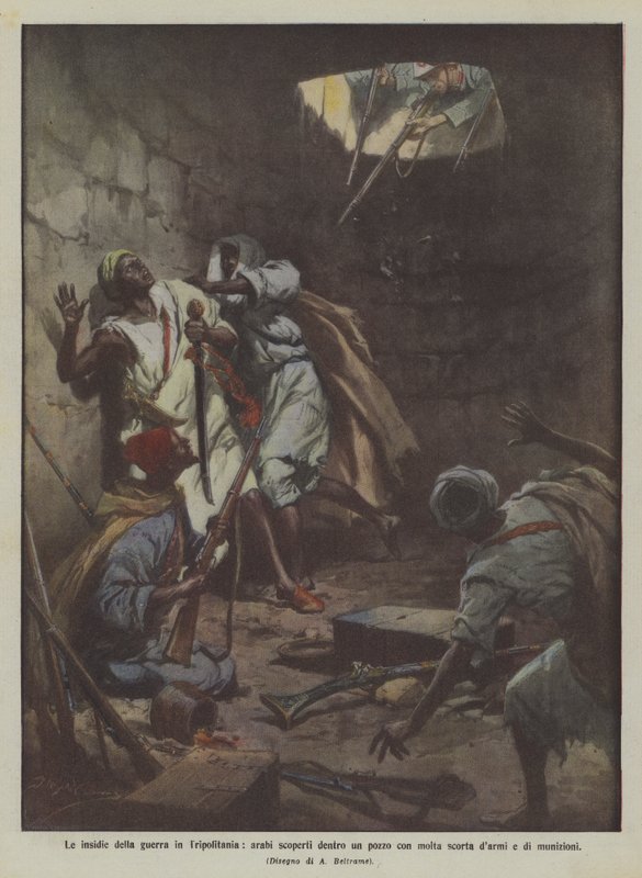 Les pièges de la guerre en Tripolitaine, Arabes découverts dans un puits avec beaucoup d