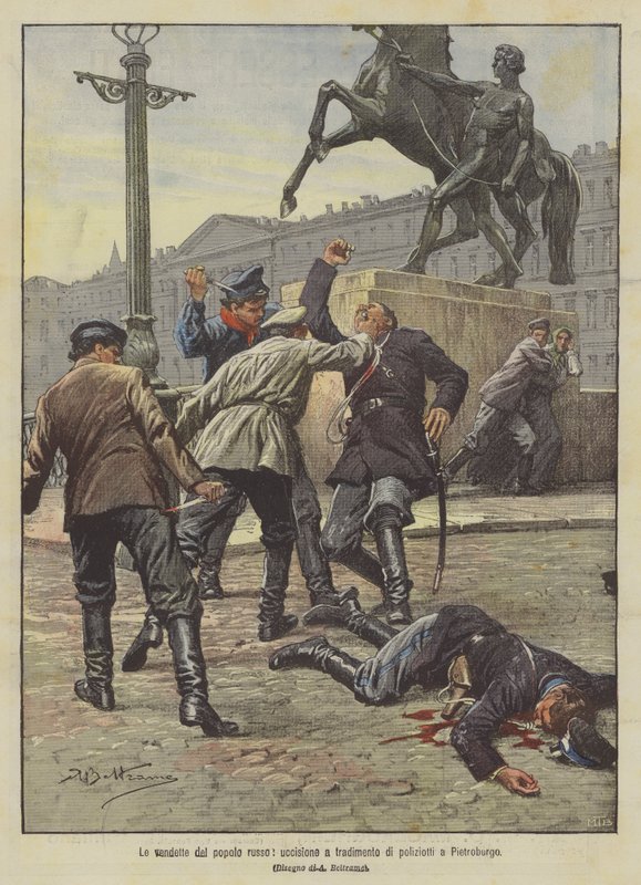 Les vengeances du peuple russe, assassinat traître de policiers à Saint-Pétersbourg - Achille Beltrame
