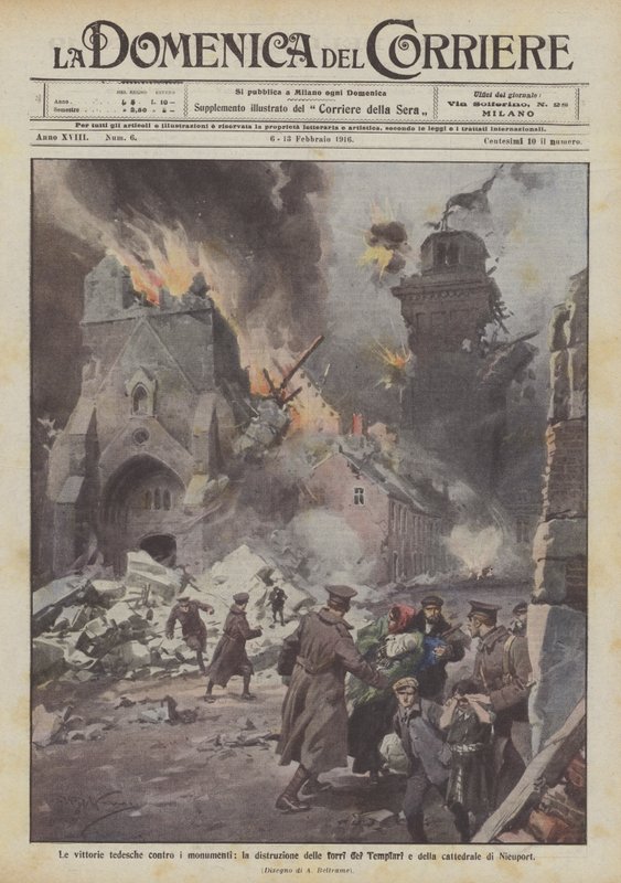 Les victoires allemandes contre les monuments, la destruction des tours des Templiers et de la cathédrale de Nieuport - Achille Beltrame