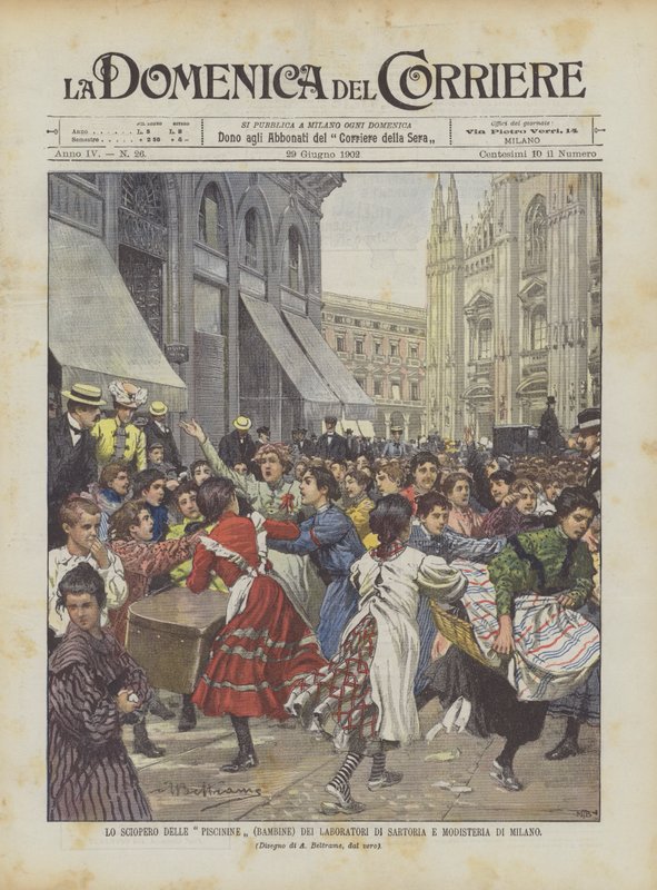 La grève des petites filles (bambine) des ateliers de couture et de modisterie de Milan - Achille Beltrame