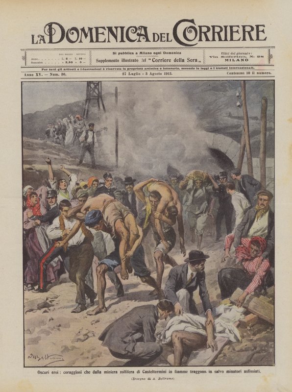 Héros obscurs, courageux qui sauvent des flammes de la mine de soufre de Casteltermini - Achille Beltrame