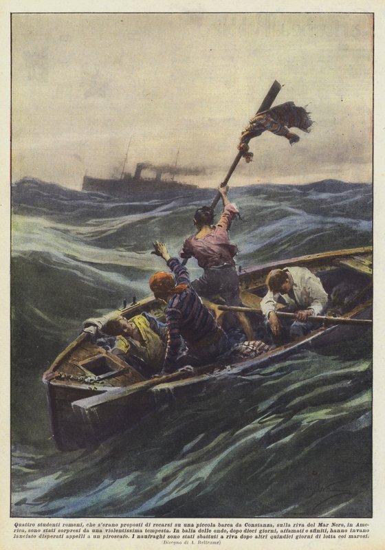 Quatre étudiants roumains, qui avaient prévu de se rendre en petite barque de Constanza - Achille Beltrame