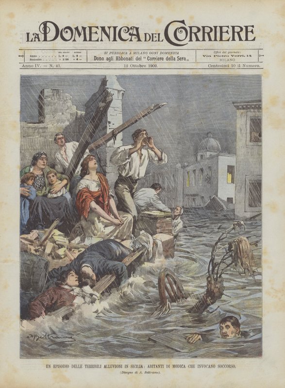 Un épisode des terribles inondations en Sicile, habitants de Modica appelant à l