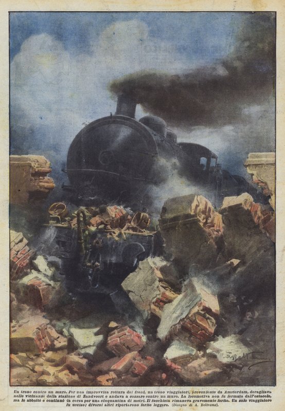 Un train contre un mur - Achille Beltrame