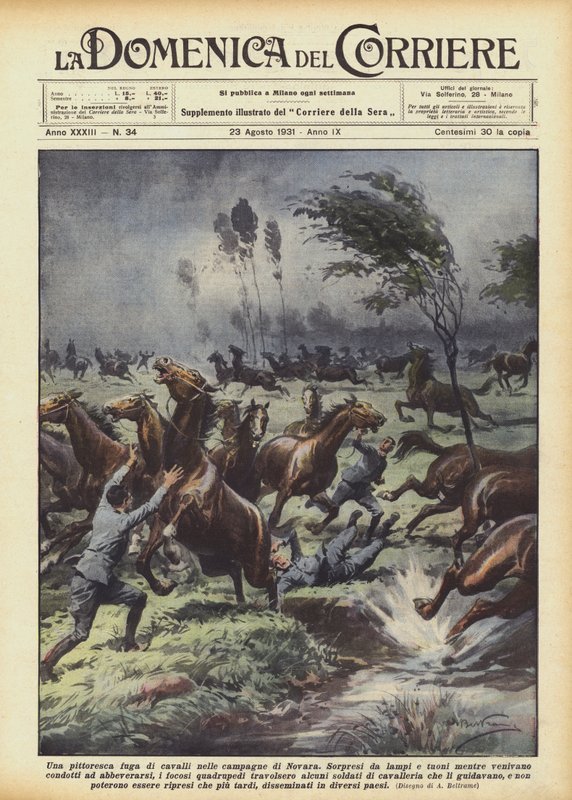 Une pittoresque fuite de chevaux dans les campagnes de Novara - Achille Beltrame