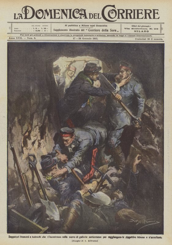 Sapeurs français et allemands qui se rencontrent dans le creusement de galeries souterraines pour atteindre - Achille Beltrame