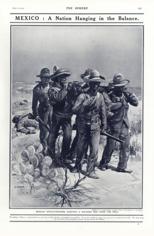 Révolutionnaires mexicains portant un homme blessé du champ de bataille, 1914 - Addison Thomas Millar
