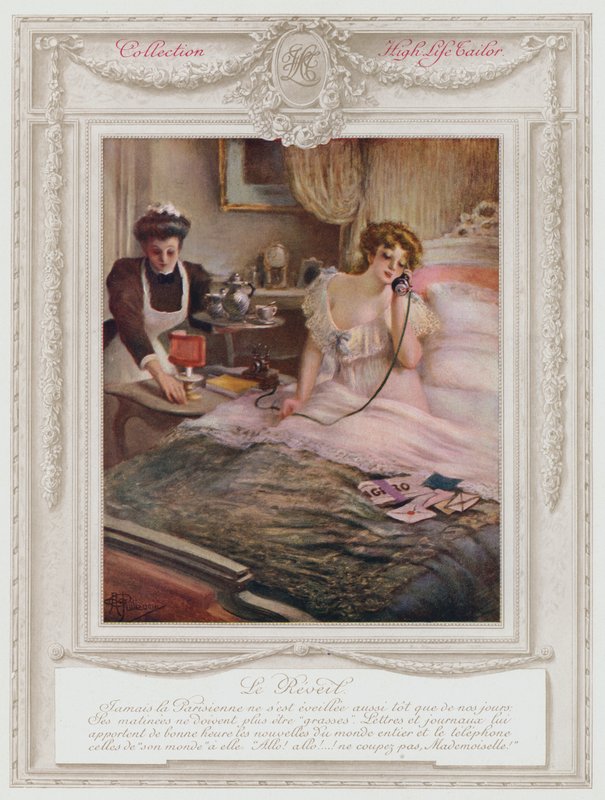 Belle Époque Paris, dame à la mode se réveillant - Albert Guillaume