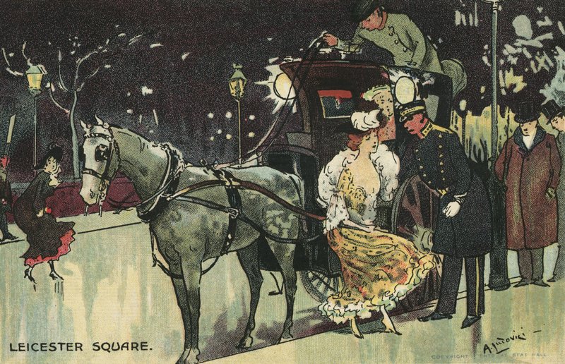 Femme quittant une calèche, Leicester Square - Albert Jnr. Ludovici