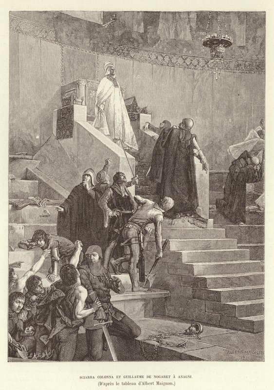 Sciarra Colonna et Guillaume de Nogaret à Anagni. Sciarra Colonna et Guillaume de Nogaret confrontant le pape Boniface VIII à Anagni, Italie - Albert Pierre Rene Maignan