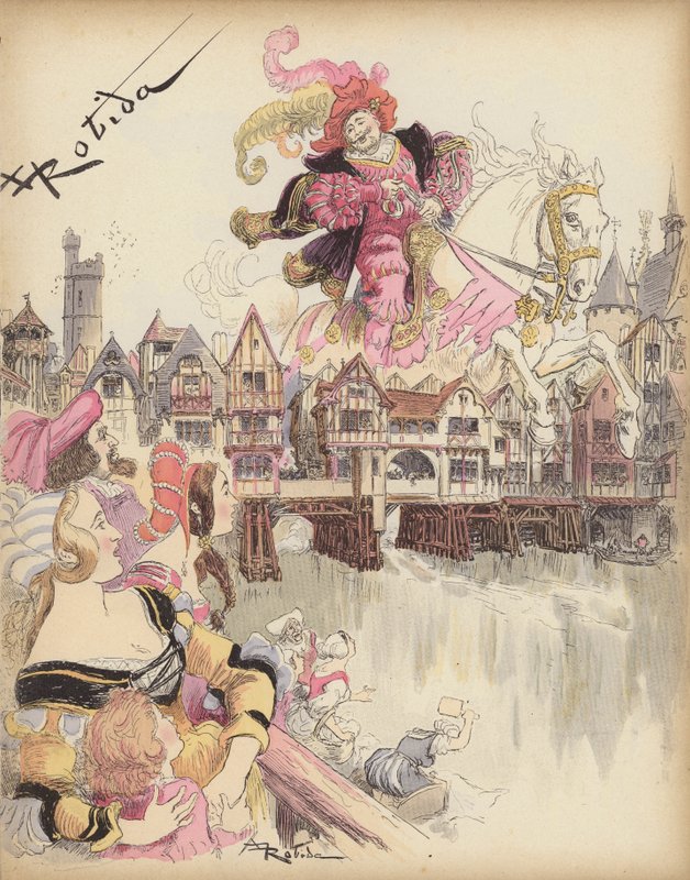 Cavalier sautant par-dessus un pont - Albert Robida