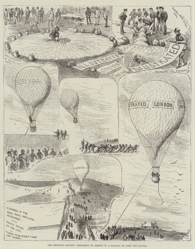 La Revue de Brighton, se préparant à monter en Montgolfière pour voir la Bataille - Alfred Courbould