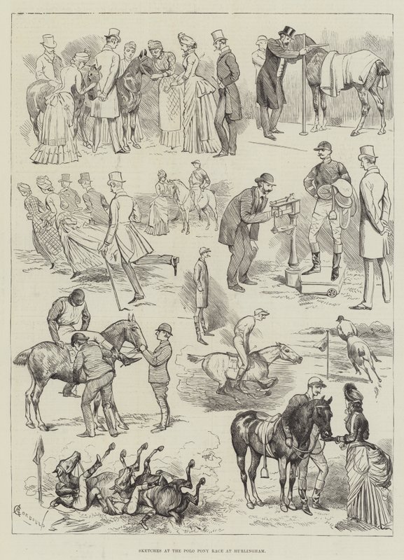 Croquis de la course de poneys de polo à Hurlingham - Alfred Courbould