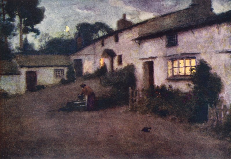 District des Lacs : Clair de lune et lumière de lampe, Coniston - Alfred Heaton Cooper