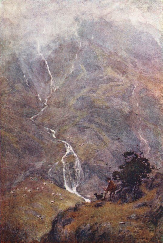 District des Lacs : Le berger, Yewdale, Coniston (lithographie en couleur) - Alfred Heaton Cooper