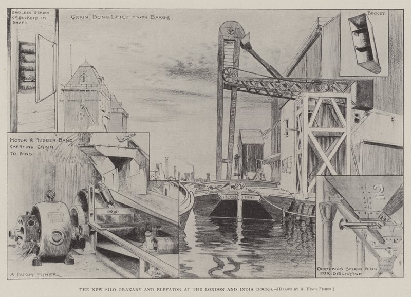Le nouveau silo et élévateur aux docks de Londres et d