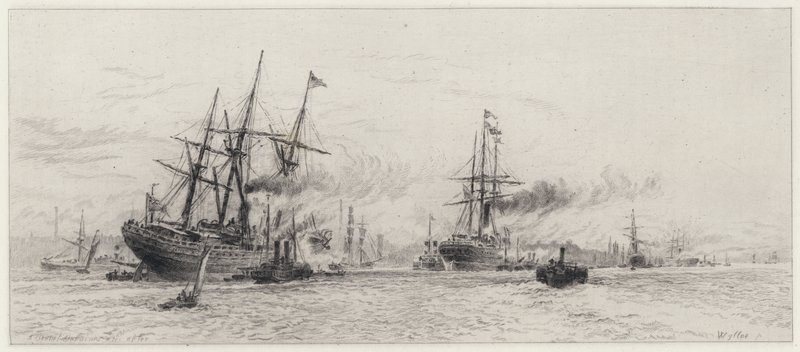 Navires sur la Mersey - Alfred Louis Brunet Debaines